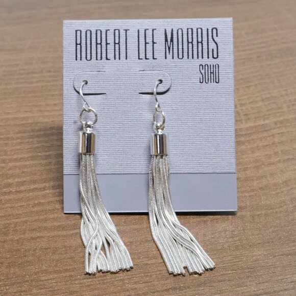 Robert Lee Morris Silver Long Tassel Dangle Earrings Vintage Chain Drop Style - Picture 1 of 3